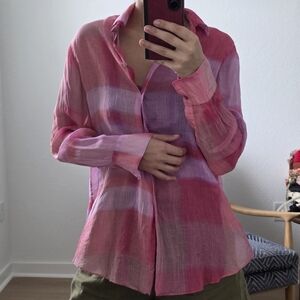 Massimo Dutti 100% Ramie Long Sleeve Shirt In Fuchsia, Size 2
